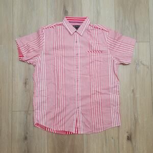 INC Shirt Mens XL (Tag L Relaxed) Pink Stripe Button Up Contrast Pocket Preppy